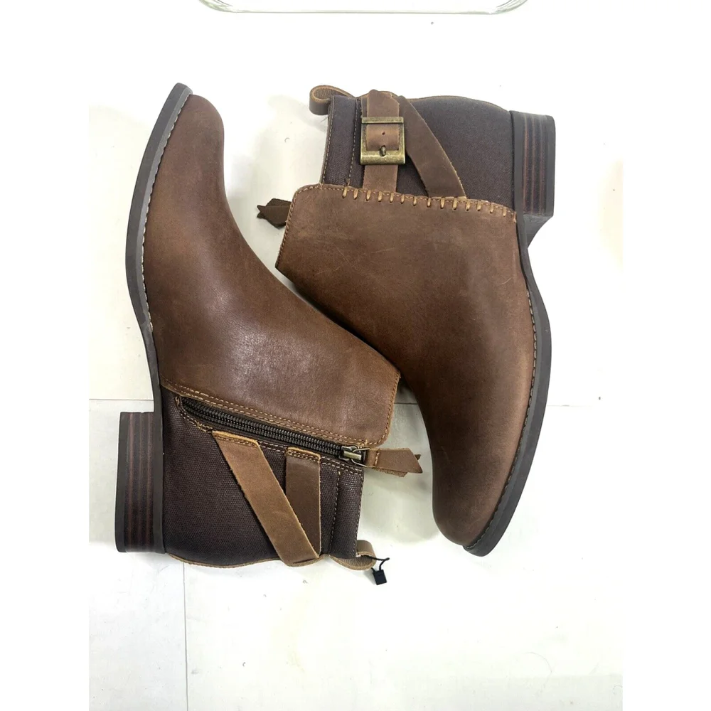 Spenco Brown Ankle Boots Dove Creek Zip Stitch Boho Prairie Womens size‎ 10
